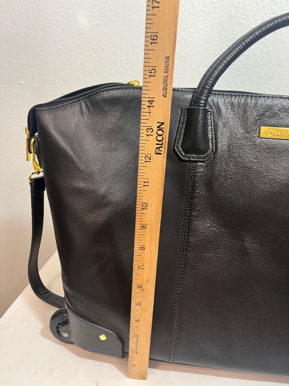 Joy & Iman Black Leather Rolling Weekender Travel Bag XL NWoT gold hardware - Picture 11 of 16